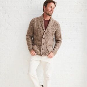NWT Aran Woollen Mills MEN’S FISHERMAN RIB SHAWL CARDIGAN